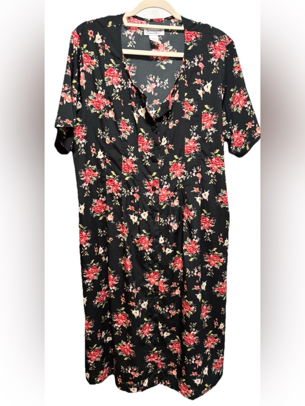 Serengeti Black Dress with Red and Coral Floral Print